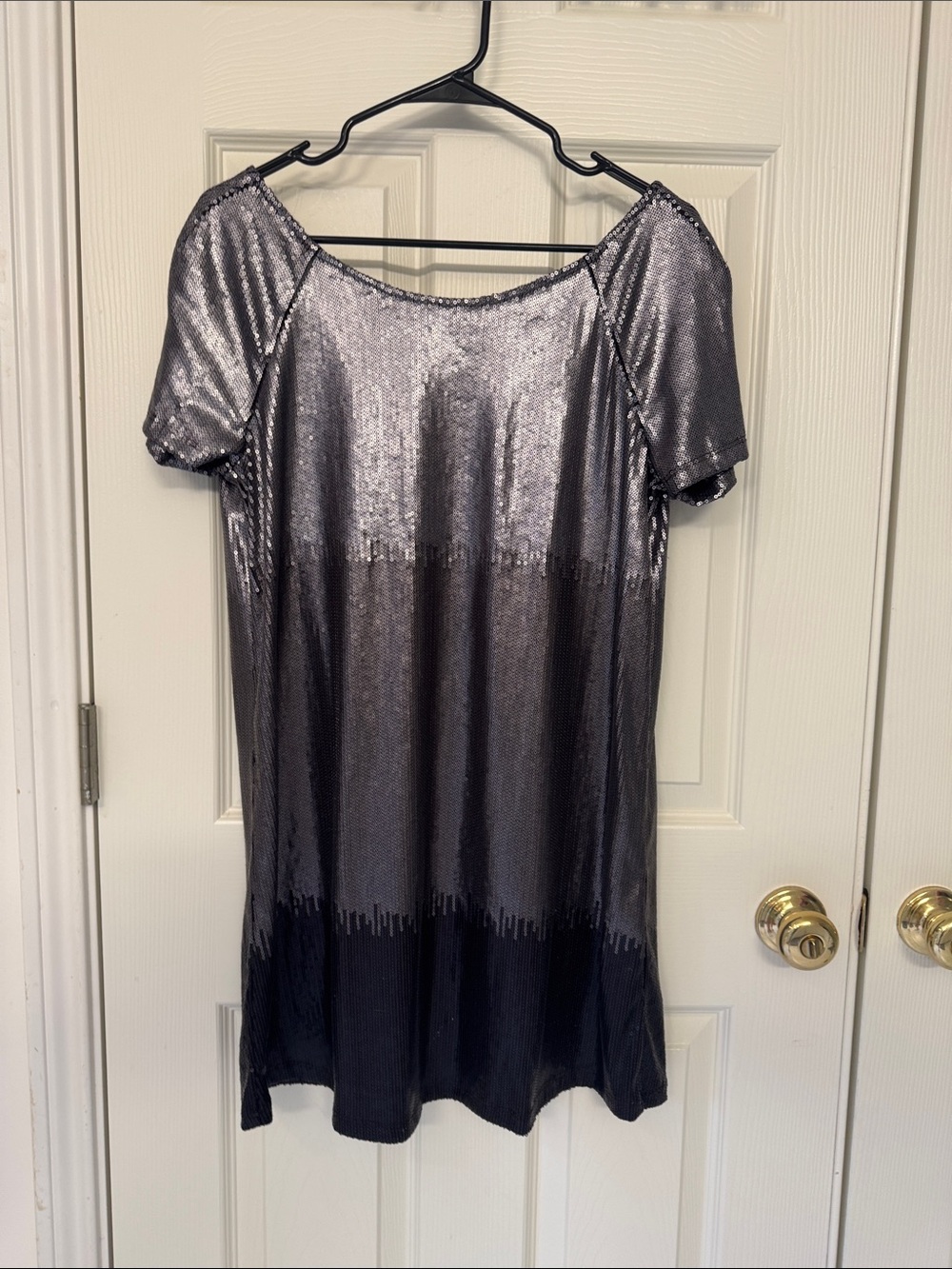 Free People Metallic Silver-Gray Short Sleeve Shift Dress